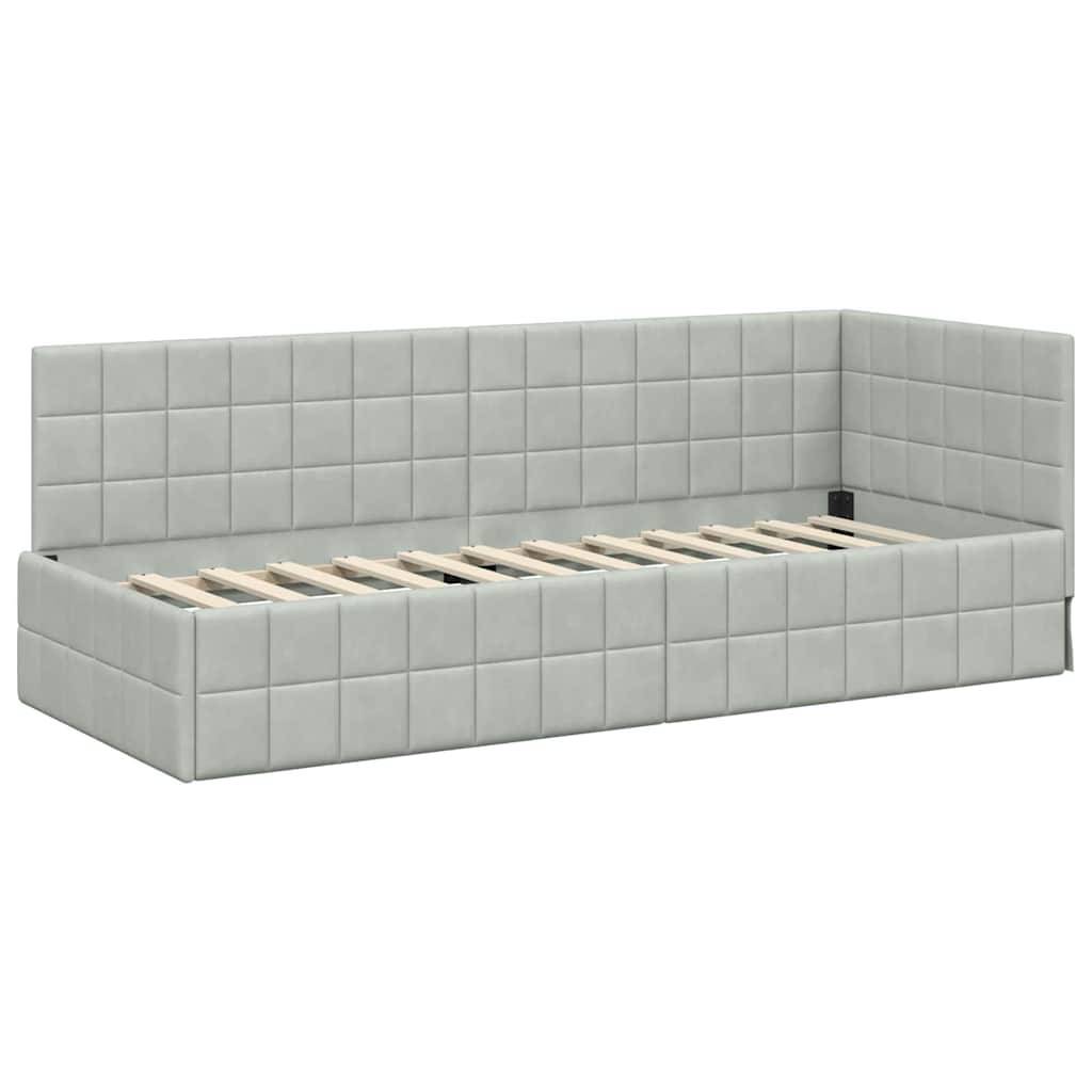 vidaXL Eckbettgestell mit Kopfteil Hellgrau 80 cm x 200 cm Samt