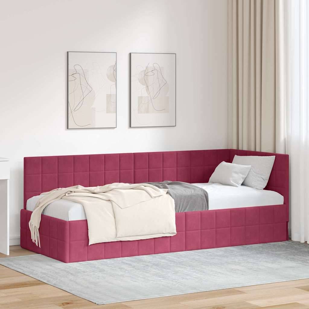 vidaXL Eckbettgestell mit Kopfteil Weinrot 80 cm x 200 cm Samt