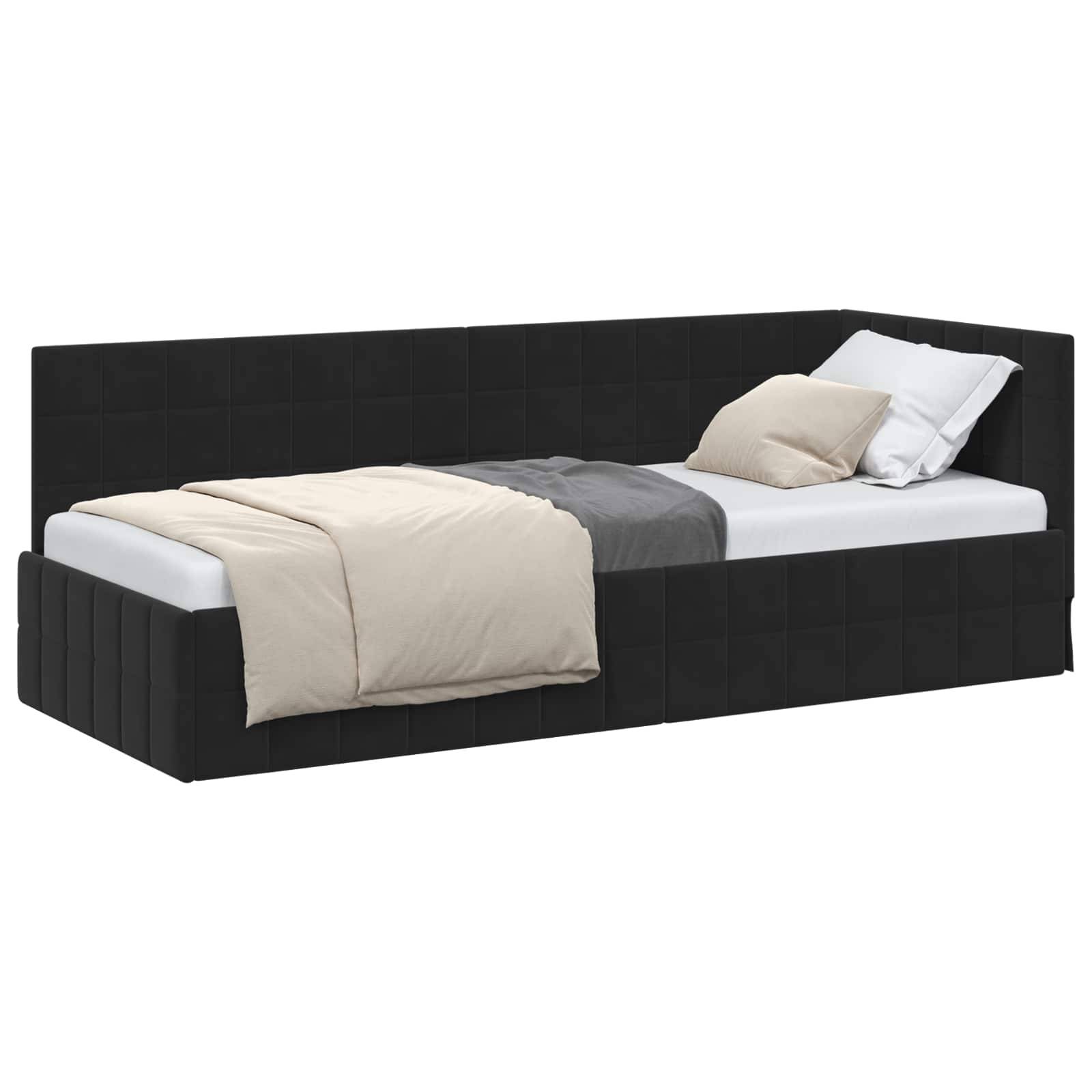 vidaXL Eckbettgestell mit Kopfteil Schwarz 80 cm x 200 cm Samt