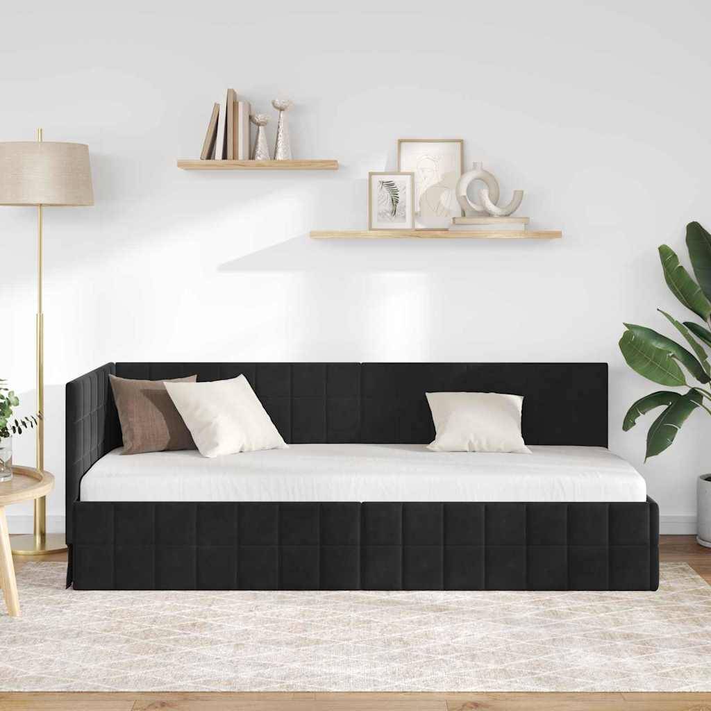 vidaXL Eckbettgestell mit Kopfteil Schwarz 80 cm x 200 cm Samt