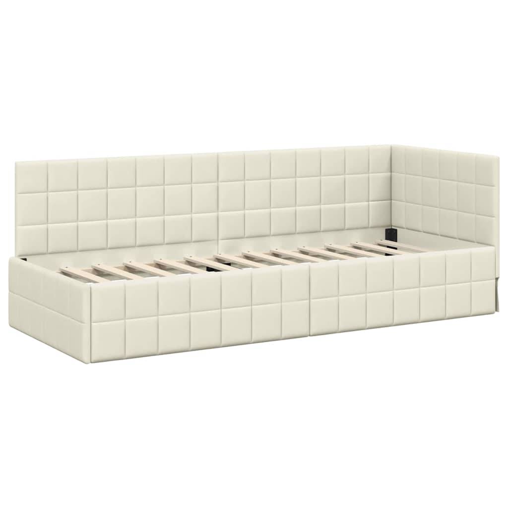vidaXL Eckbettgestell mit Kopfteil Creme 80 cm x 200 cm Samt