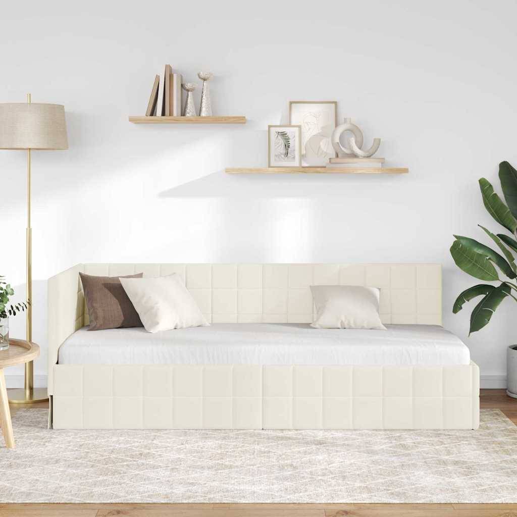 vidaXL Eckbettgestell mit Kopfteil Creme 80 cm x 200 cm Samt