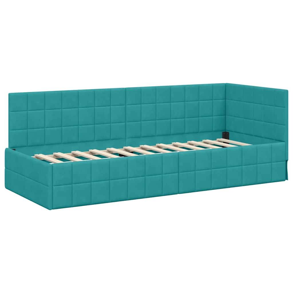 vidaXL Eckbettgestell mit Kopfteil Türkis 80 cm x 200 cm Samt