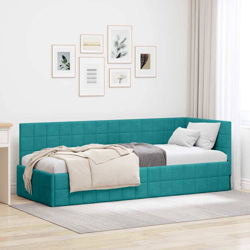 vidaXL Eckbettgestell mit Kopfteil Türkis 80 cm x 200 cm Samt