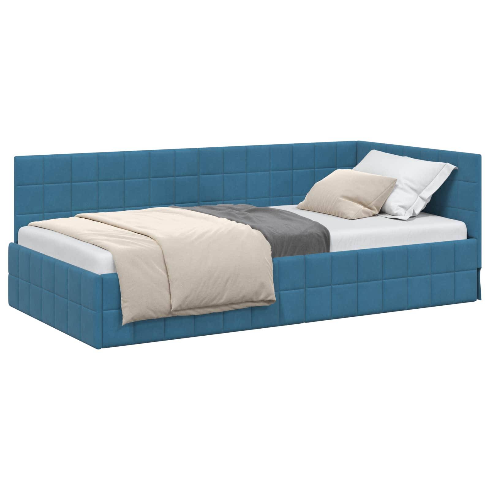 vidaXL Eckbettgestell mit Kopfteil Blau 90 cm x 200 cm Samt