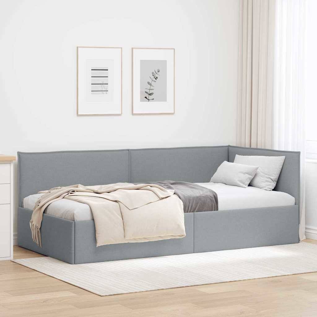 vidaXL Eckbettgestell mit Kopfteil Hellgrau 80 x 200 cm Stoff