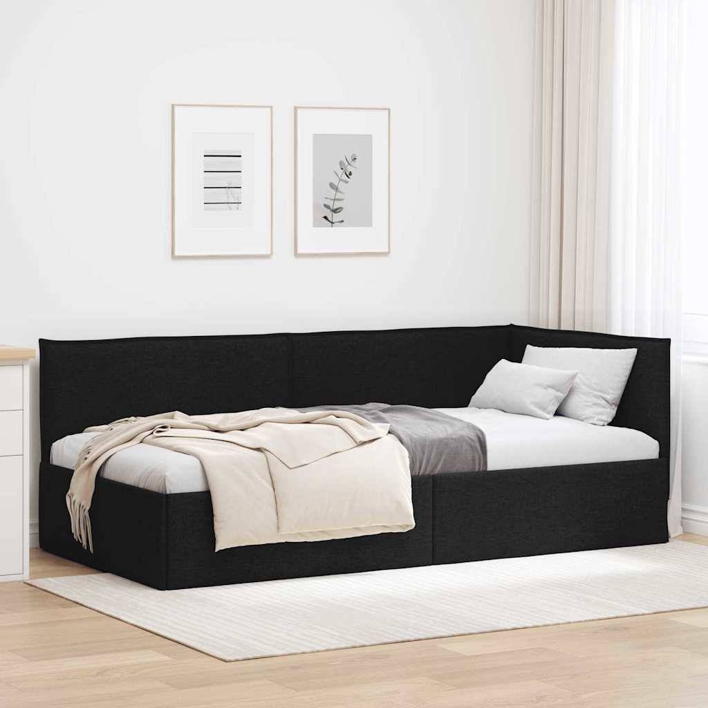vidaXL Eckbettgestell mit Kopfteil Schwarz 90 x 190 cm Stoff