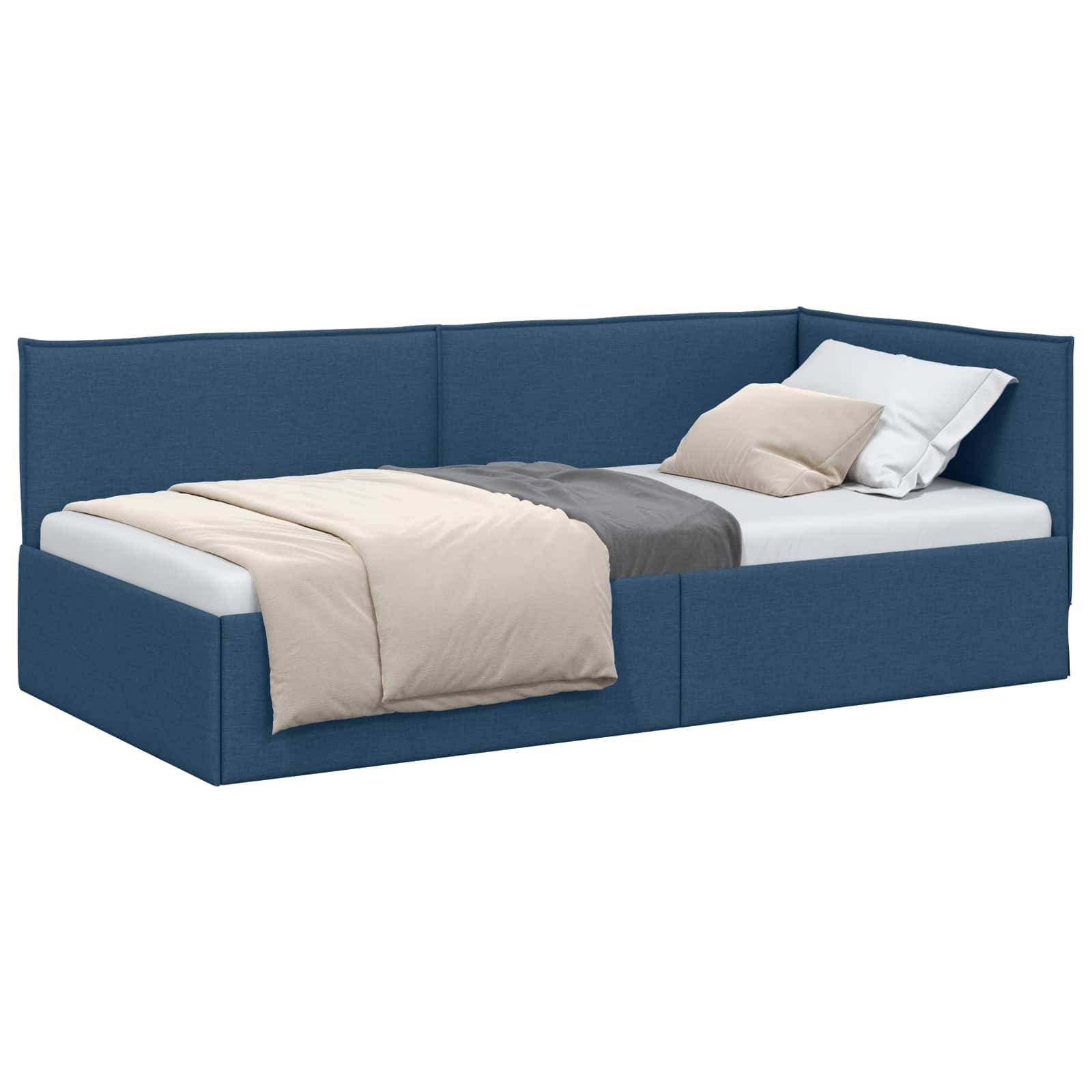 vidaXL Eckbettgestell mit Kopfteil Blau 100 x 200 cm Stoff