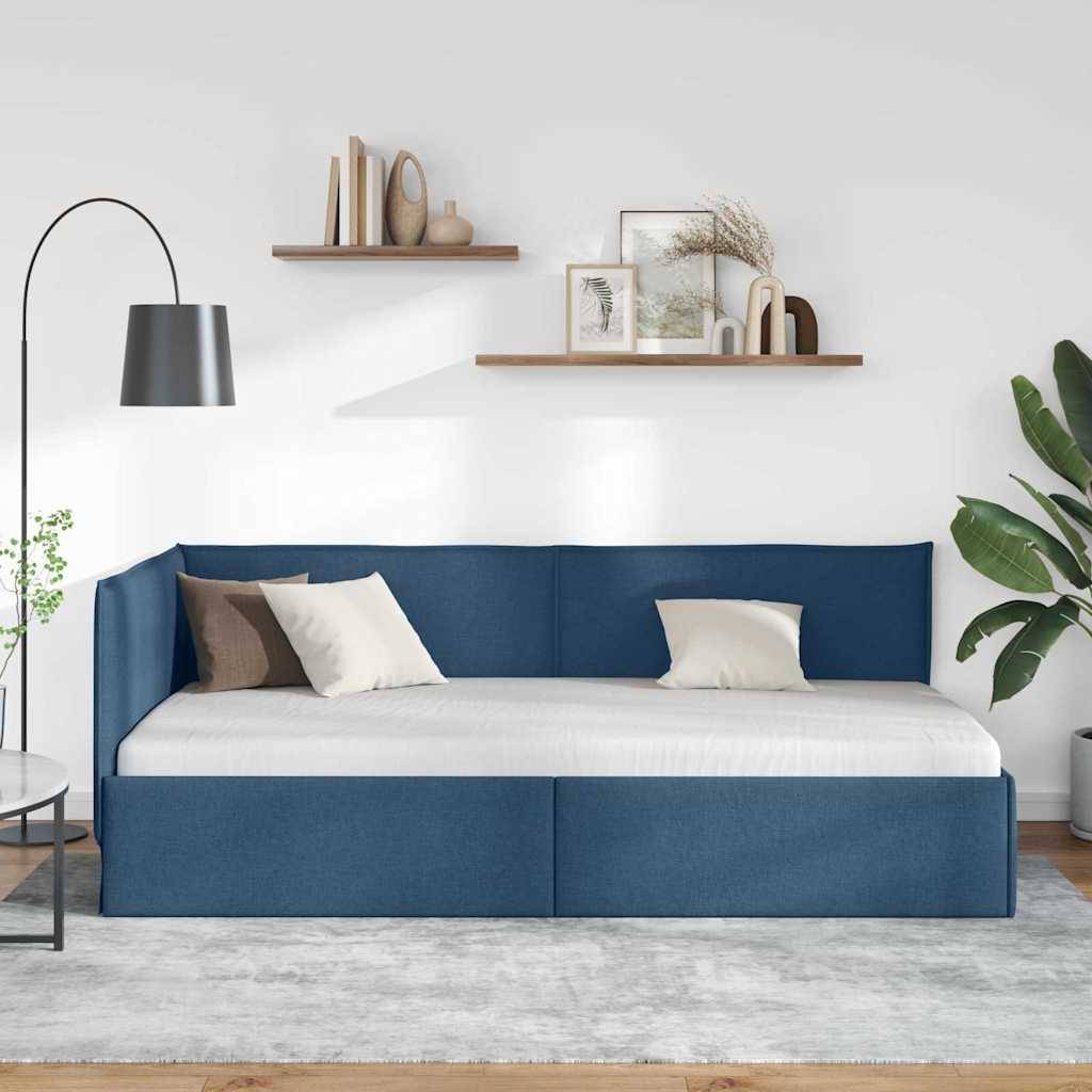 vidaXL Eckbettgestell mit Kopfteil Blau 100 x 200 cm Stoff