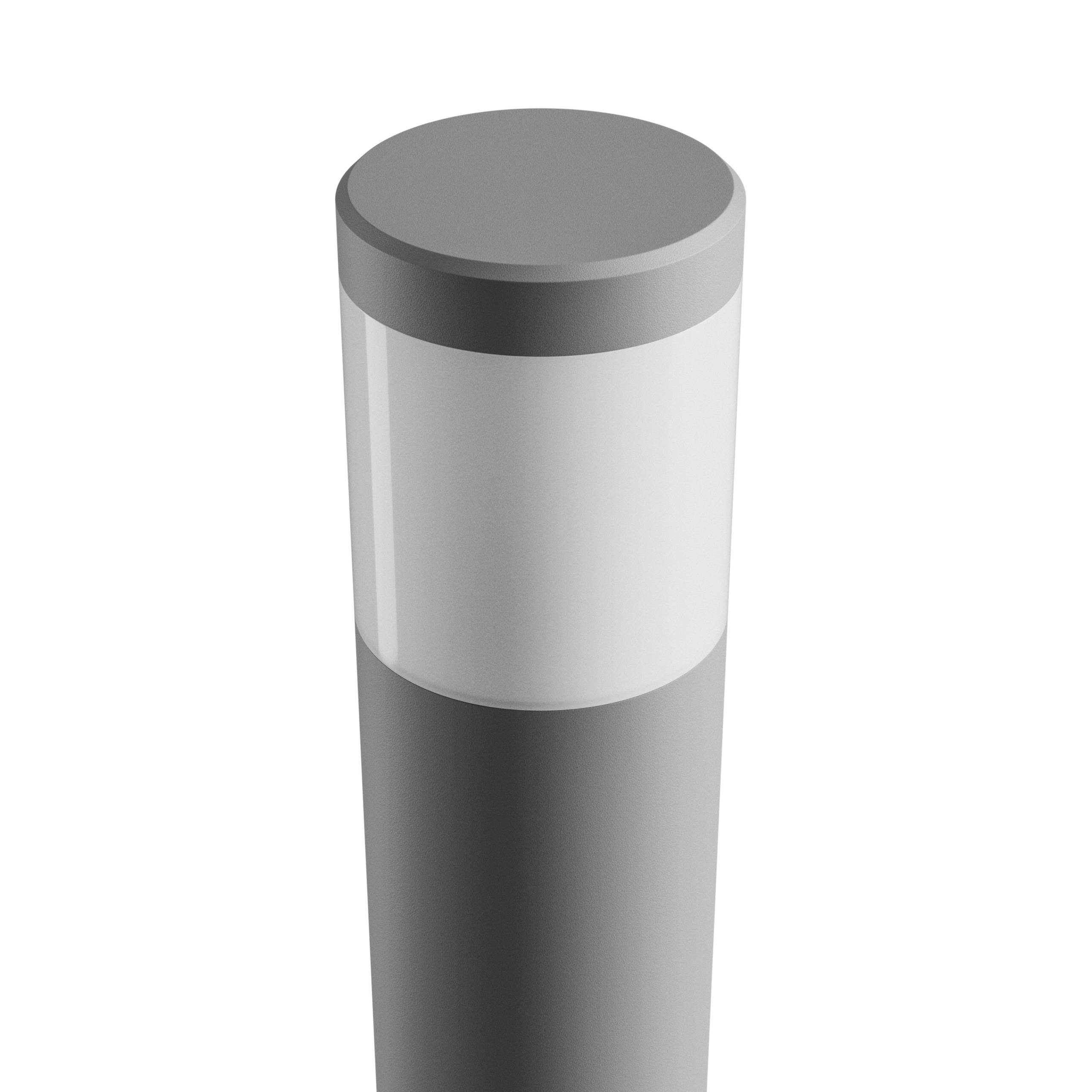 Eine moderne, zylindrische Außenleuchte mit abgerundetem Kopf und einem durchsichtigen Abschnitt zur Lichtdiffusion.