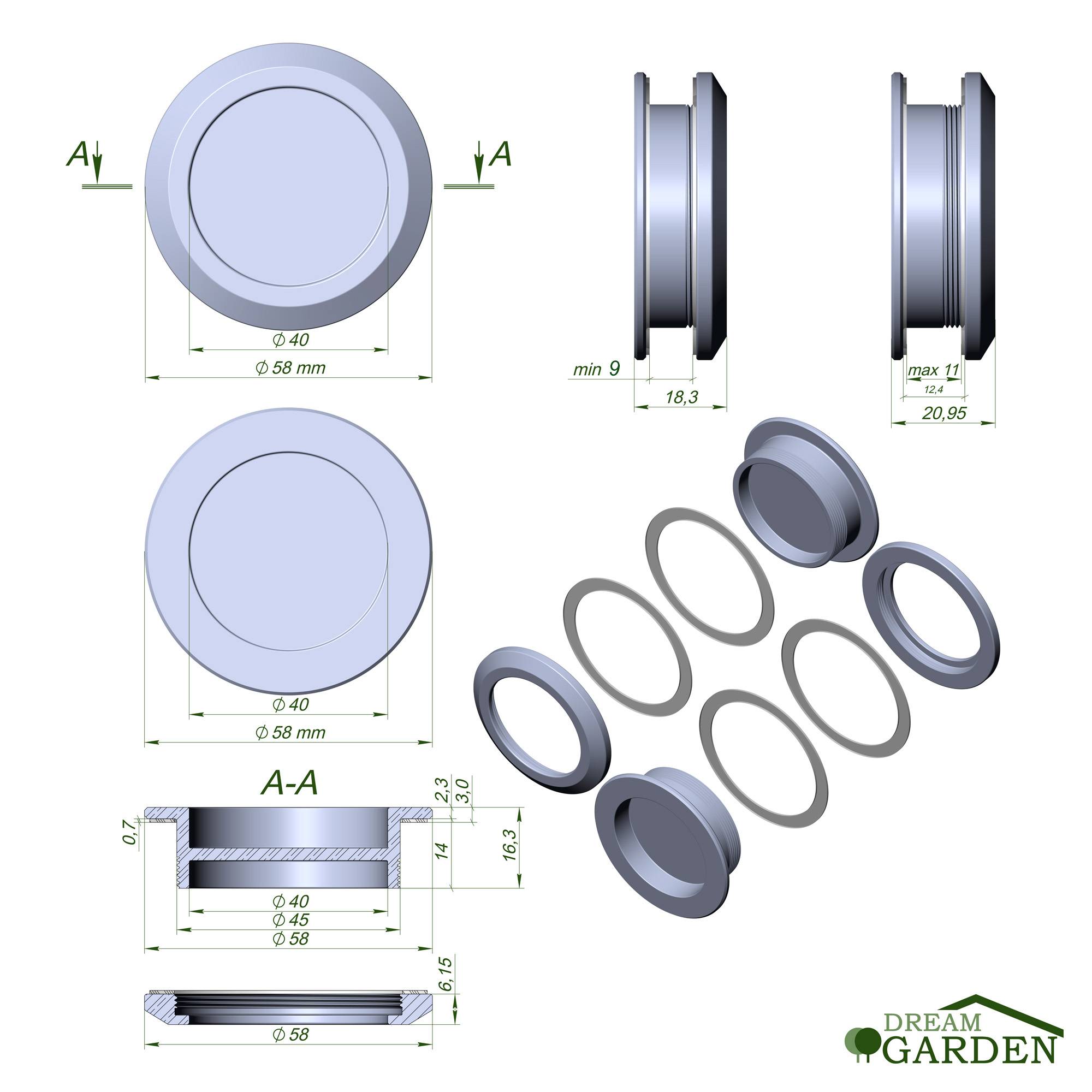 Dreamgarden Muschelgriff Edelstahl Silber Schiebetür-Griff Griffmulde Muldengriff Glastürgriff 58mm rund Türgriff