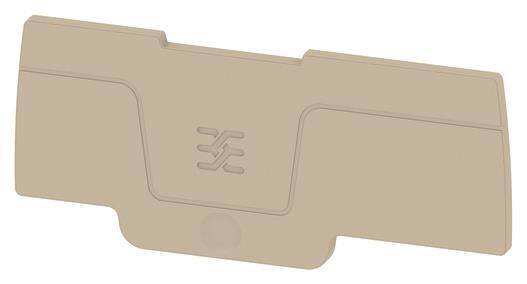 Ein beiger Plastikgegenstand mit einem geprägten Logo, das aus drei horizontal gestapelten, wellenförmigen Linien besteht.