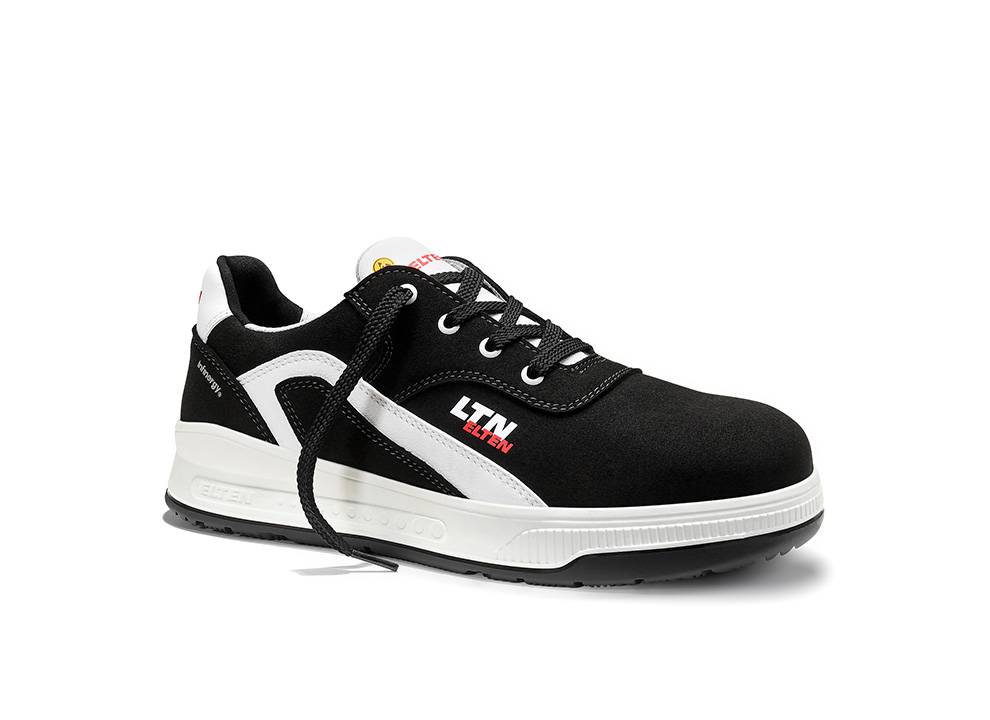 Ein schwarz-weißer Sneaker mit dicker Sohle, mit 'LTN' Branding an der Seite. Der Schuh hat schwarze Schnürsenkel und ein sportliches Design.