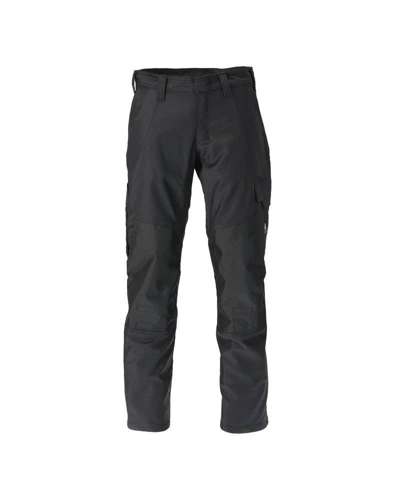 Schwarze Cargo-Hose mit mehreren Taschen und Gürtelschlaufen, präsentiert auf einem einfarbigen, hellen Hintergrund.