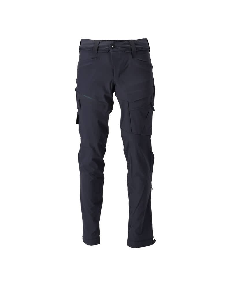 Dunkelblau-graue Cargo-Hose mit mehreren Taschen, entwickelt für Outdoor-Aktivitäten.