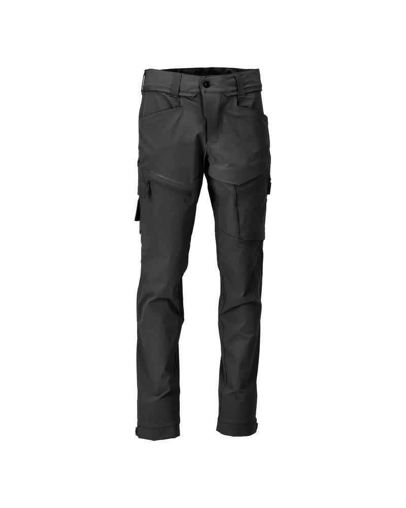Dunkelgraue Cargo-Hose mit mehreren Taschen, für den Outdoor-Einsatz konzipiert, auf einem schlichten weißen Hintergrund präsentiert.