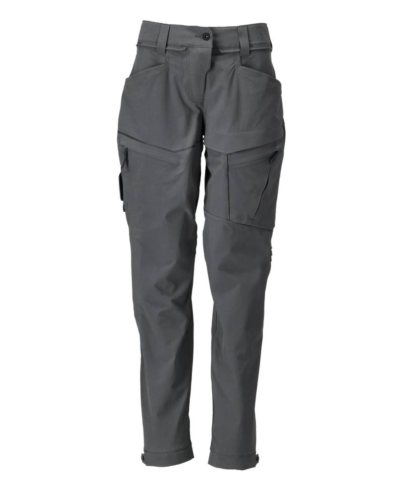 Ein Paar graue taktische Hosen mit mehreren Taschen, konzipiert für Outdoor- oder Zweckgebrauch, werden vor einem schlichten weißen Hintergrund präsentiert.