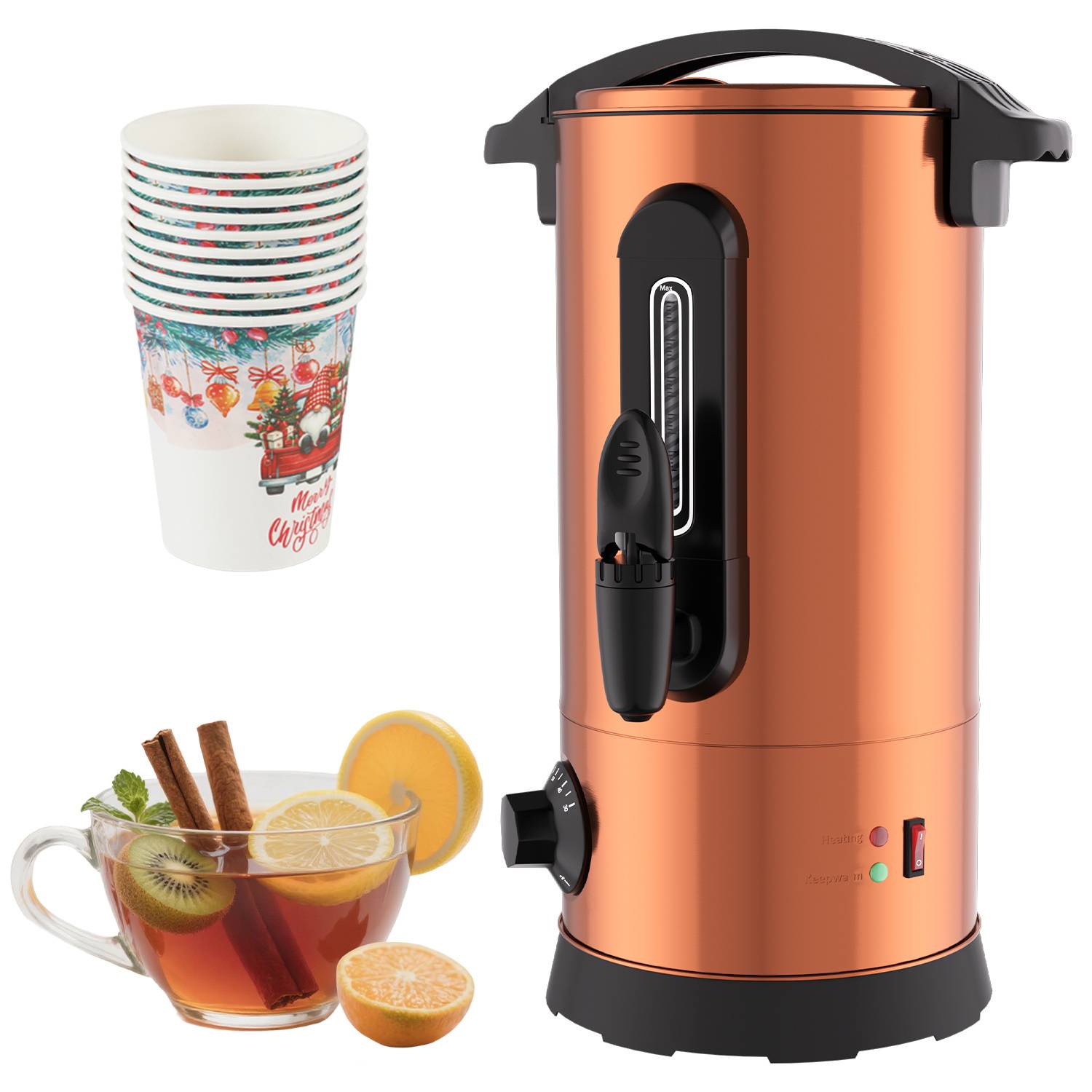 Glühweinkessel 10L Edelstahl Inkl. 10x Becher Glühweinkocher mit Thermostat Glühweinautomat Wasserkocher Heißwasserspender Einkochautomat Füllsta