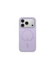 Ein lila Smartphone-Gehäuse mit einem kreisförmigen Design in der Mitte wird gezeigt, wobei drei Kameraobjektive auf dem Telefon sichtbar sind.