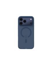 Eine blaue Smartphone-Hülle mit einem kreisförmigen Muster auf der Rückseite, die für ein Smartphone mit dreifacher Kameraanordnung entwickelt wurde.