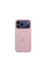 Ein Smartphone mit einer pinken Hülle, auf der ein Apple-Logo und Kameraobjektive zu sehen sind.