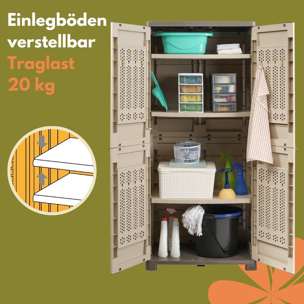 Gartenschrank Wetterfest Outdoor Kunststoff Schrank Kunststoffschrank Mehrzweckschrank Balkonschrank Geräteschrank Hochschrank Outdoor Wetterfest