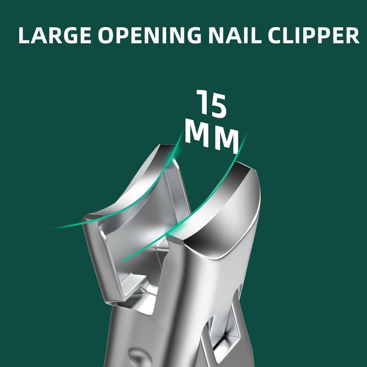 Großer Nagelschneider mit einem 15 mm breiten Kiefer, in einer detaillierten Nahaufnahme vor einem einfarbigen Hintergrund gezeigt.