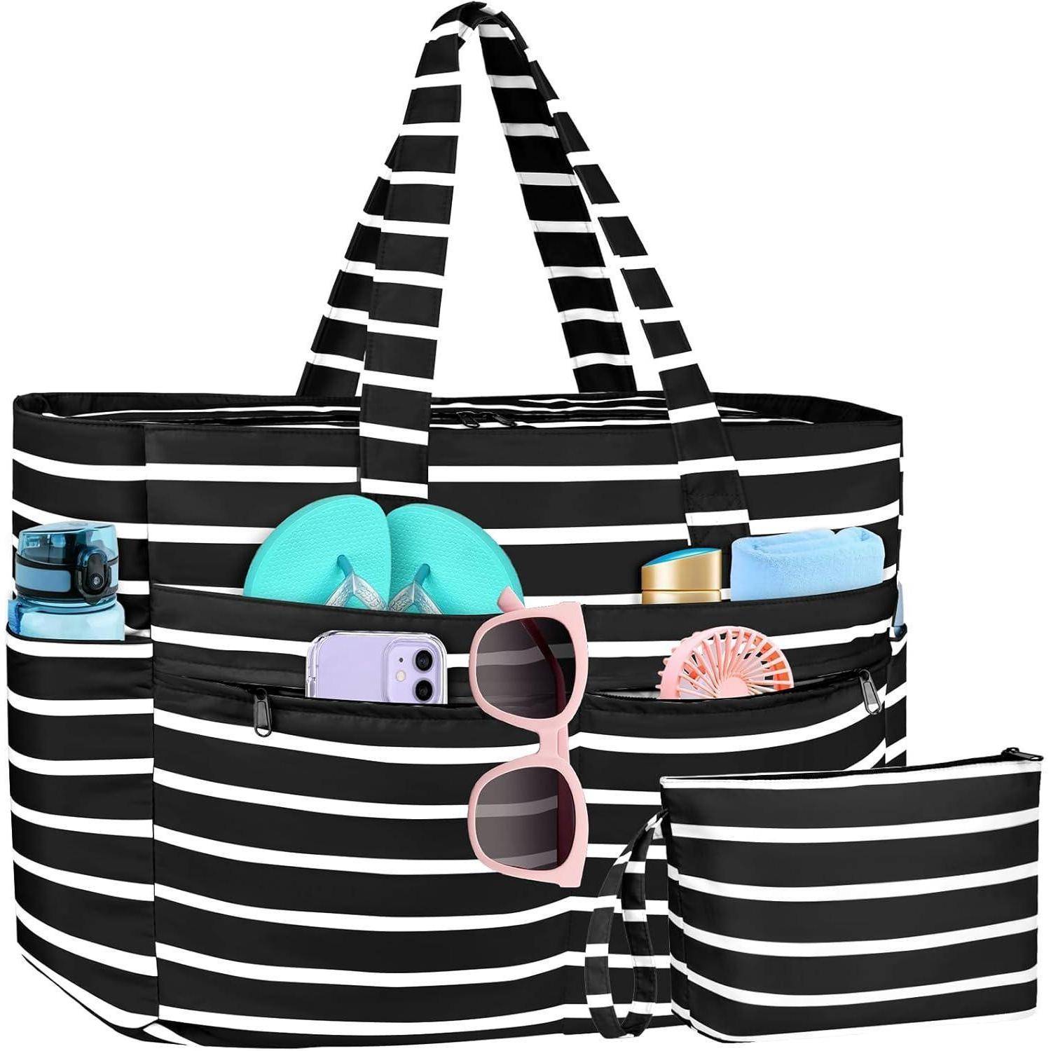 Strandtasche XXL Wasserfest mit Reißverschluss, Faltbar, 13 Taschen