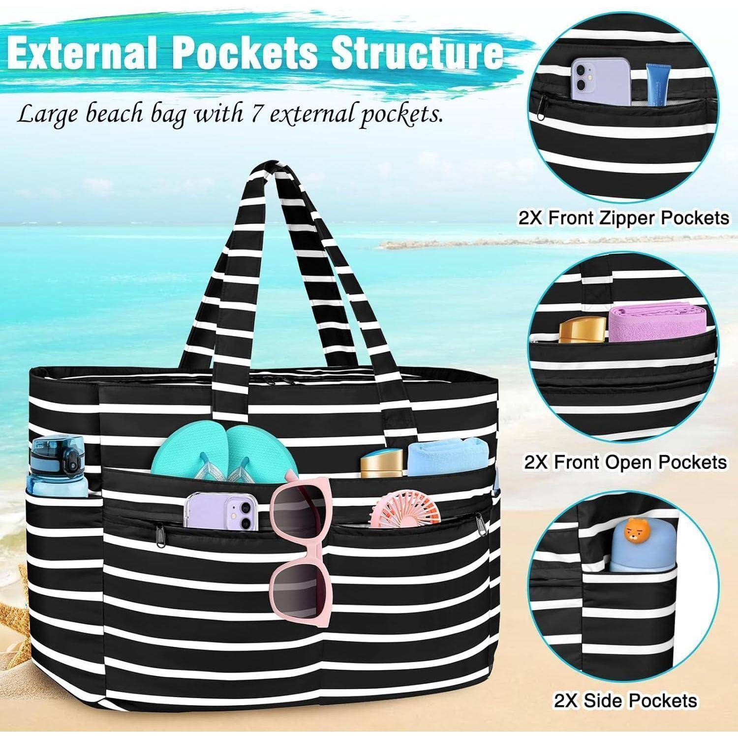 Strandtasche XXL Wasserfest mit Reißverschluss, Faltbar, 13 Taschen