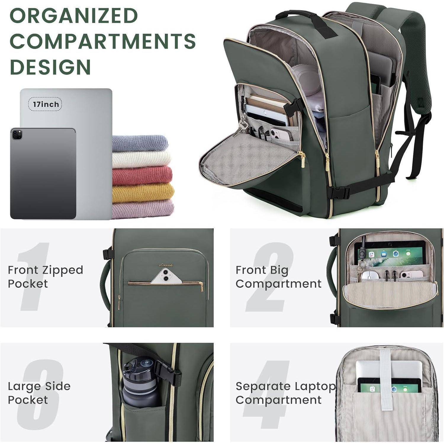 Handgepäck Rucksack 40L Reiserucksack Damen Wasserdicht 17 Zoll Laptop