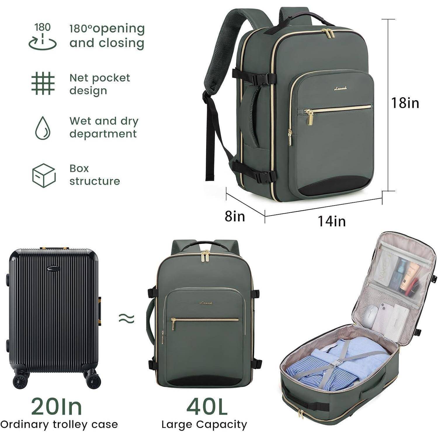 Handgepäck Rucksack 40L Reiserucksack Damen Wasserdicht 17 Zoll Laptop