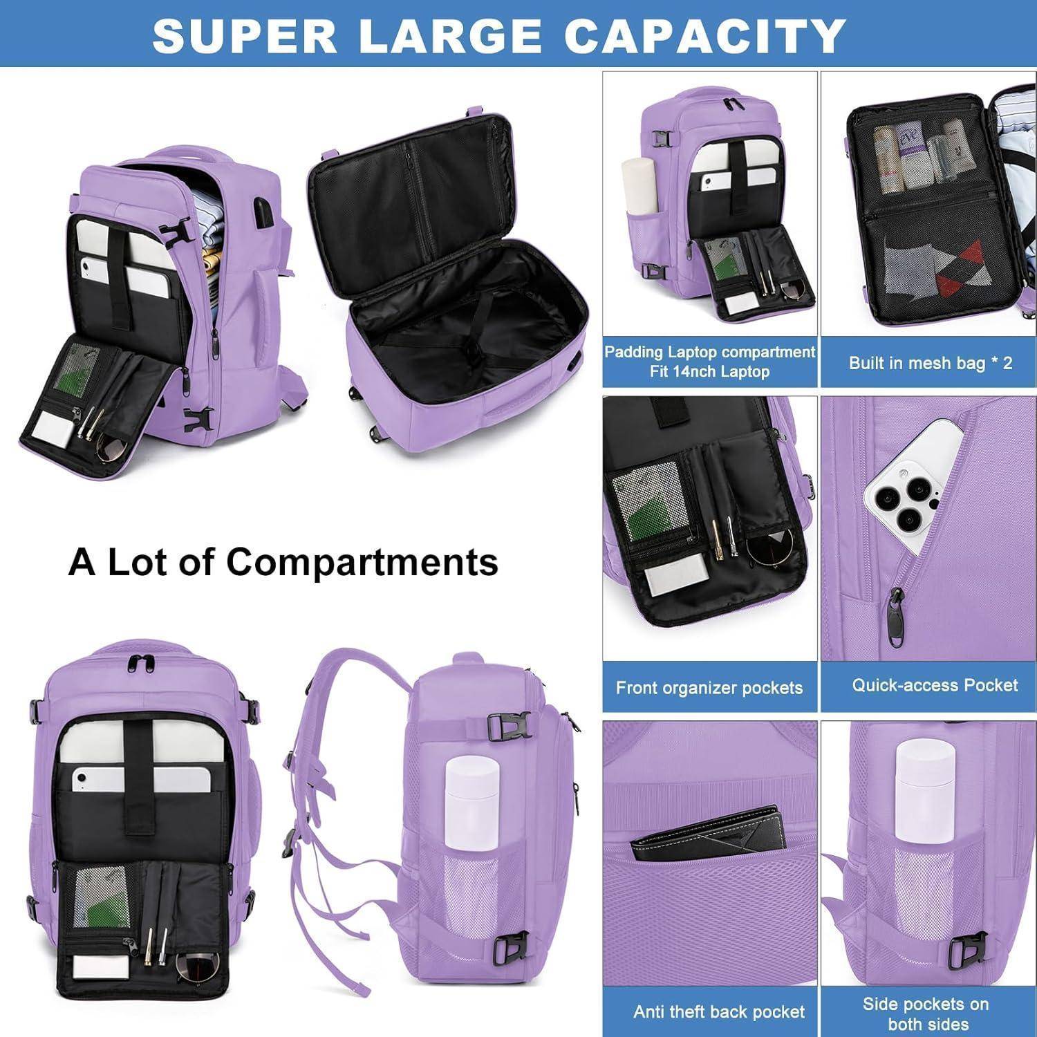 Handgepäck Rucksack 40x20x25 Damen Helleslila 40 x 20 x 25cm-20L