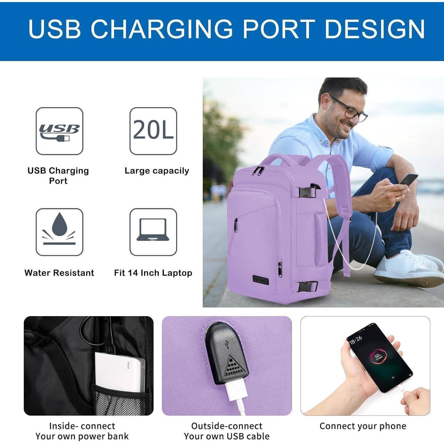 Handgepäck Rucksack 40x20x25 Damen Helleslila 40 x 20 x 25cm-20L