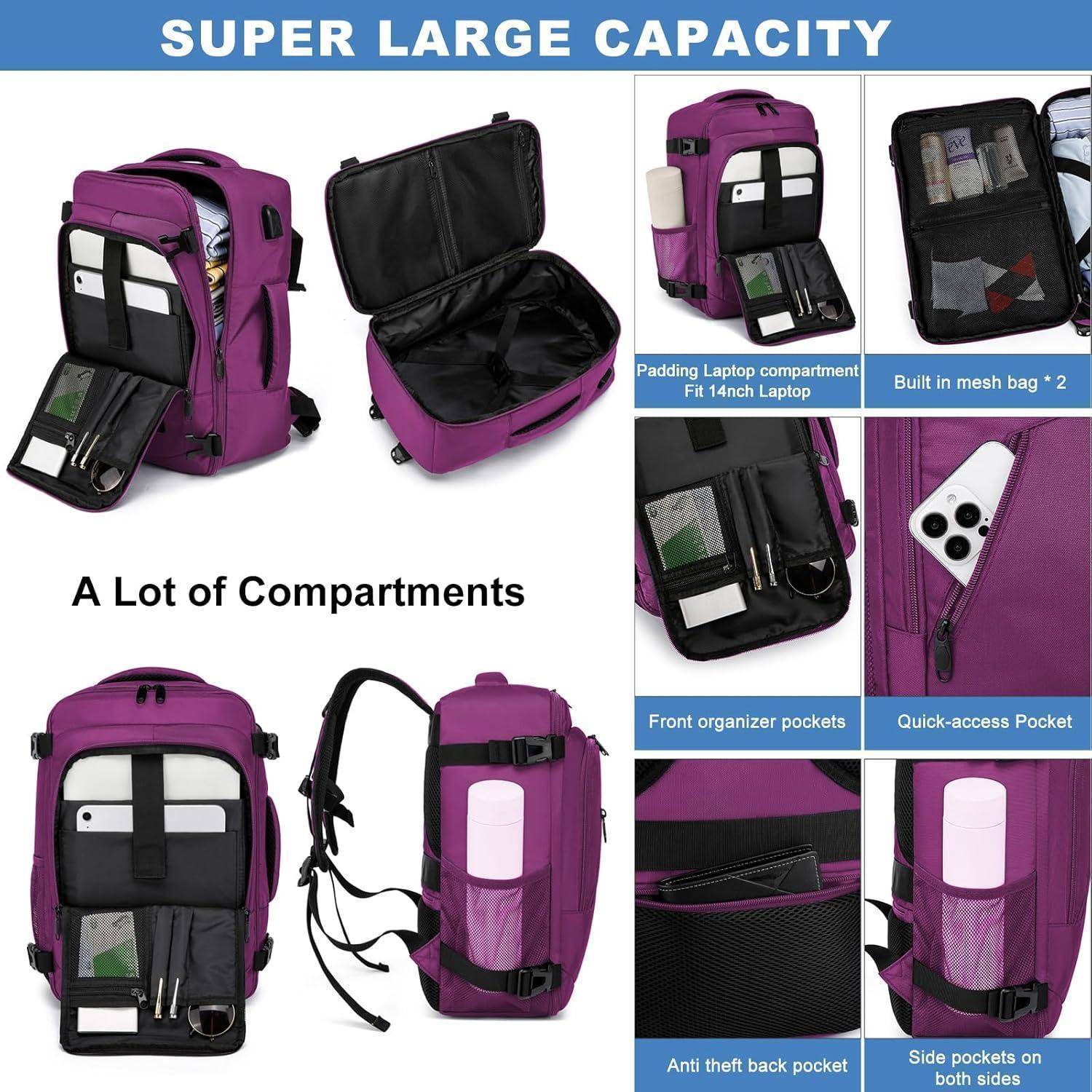 Rucksack Handgepäck 40x20x25 20L Laptop 14Zoll Lila 40 x 20 x 25cm-20L