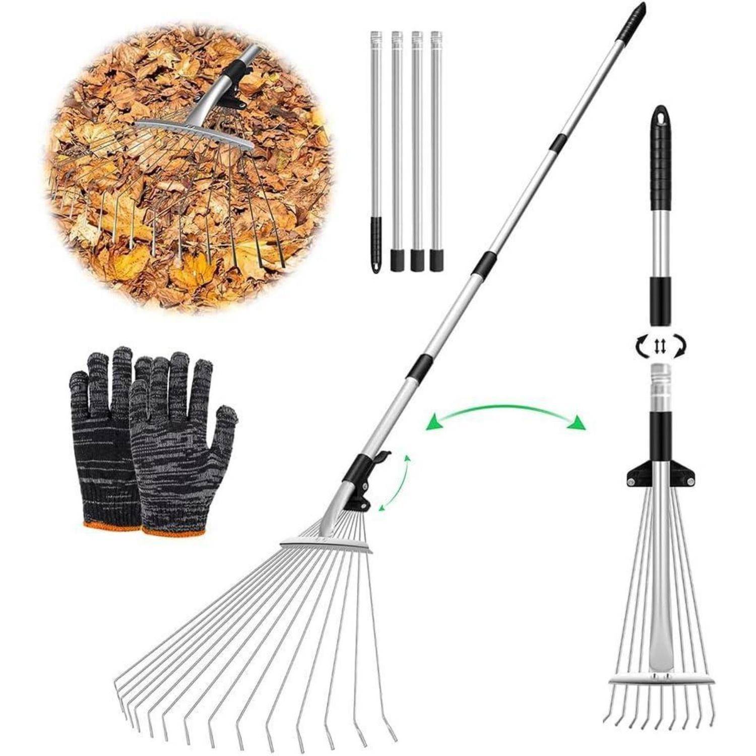 Laubrechen Metall Verstellbar 215cm Fächerbesen Laubharke Gartenrechen