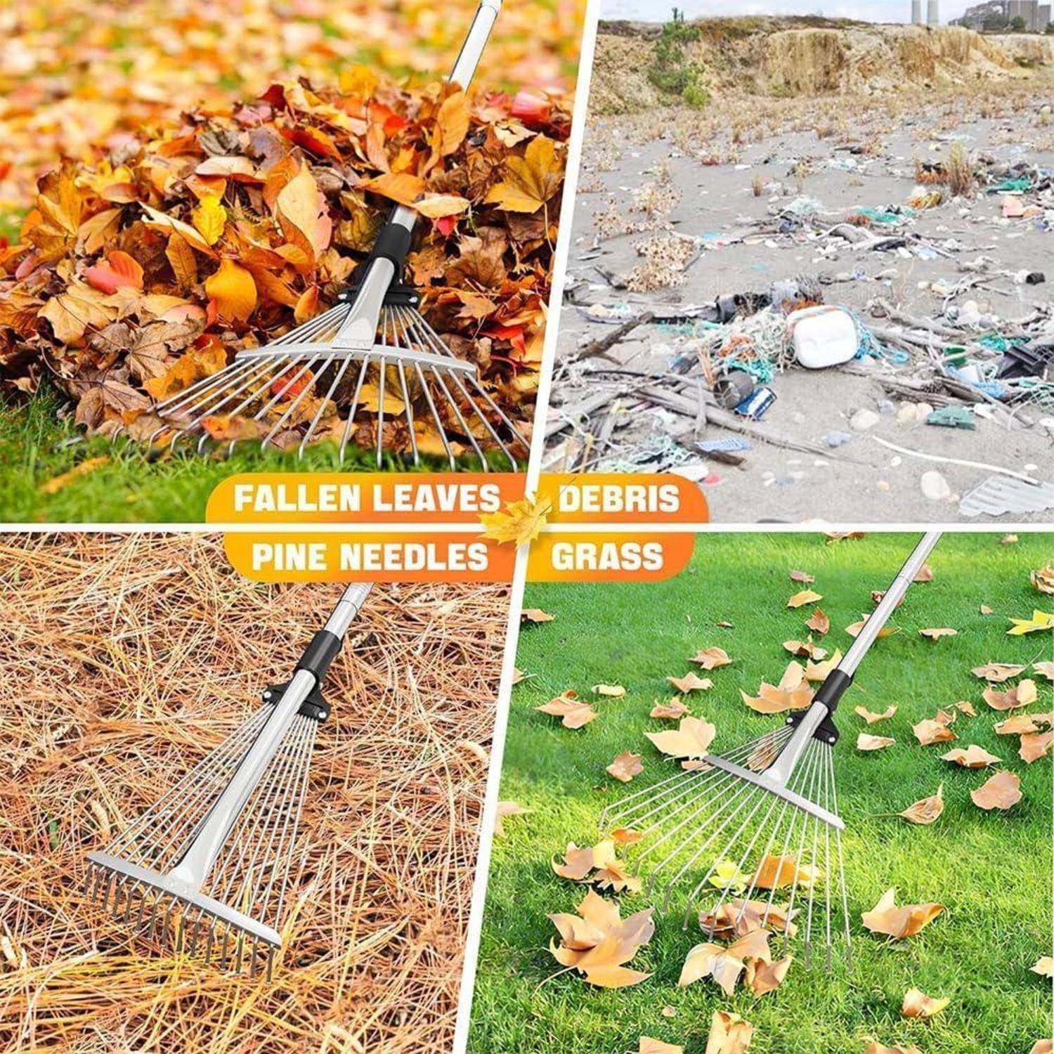 Laubrechen Metall Verstellbar 215cm Fächerbesen Laubharke Gartenrechen