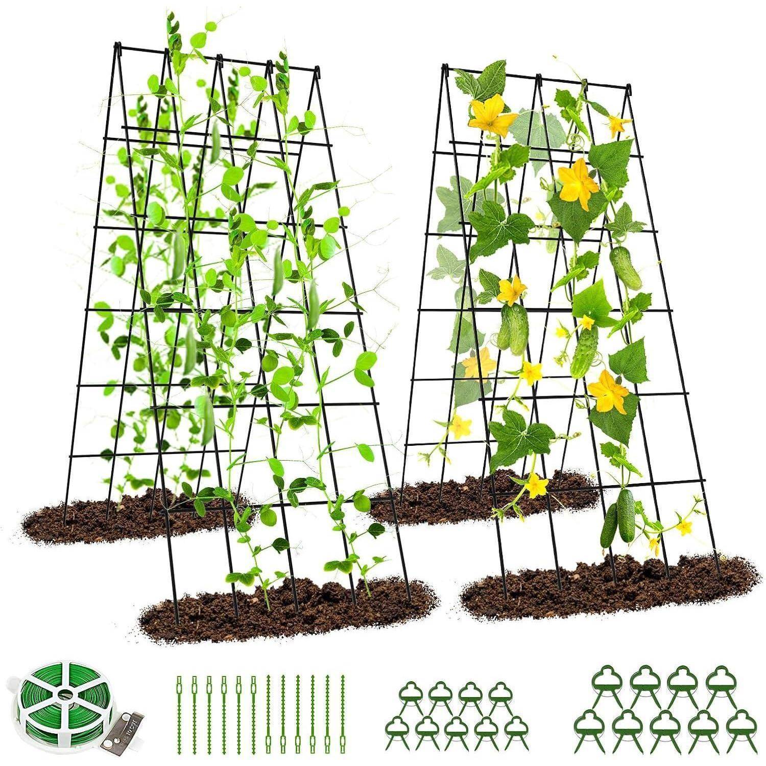 Rankhilfe Metall 2er Set Gurke Tomate Kletterpflanzen Schwarz-Gitter