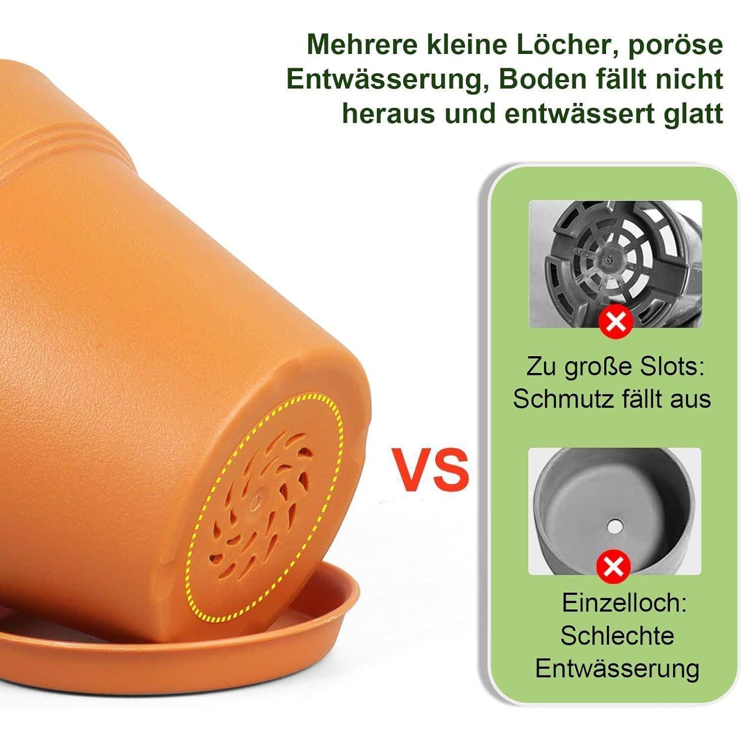 Blumentopf 8er Set Plastik 10cm Untersetzer Hydrokultur Terrakotta 4IN