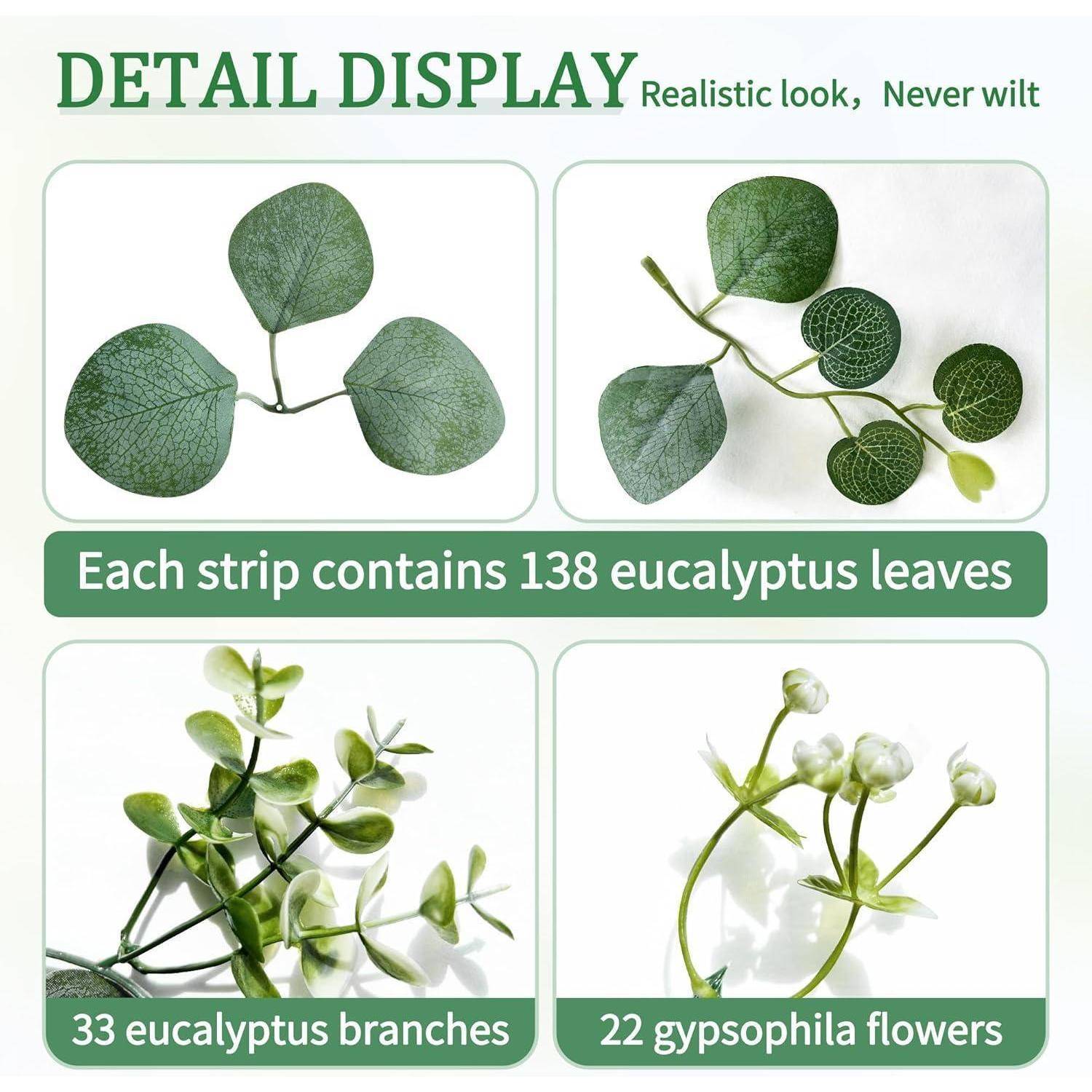 Eukalyptus und Schleierkraut künstliche Pflanze Details: realistische Eukalyptusblätter, -zweige und Schleierkrautblüten; verwelkt niemals.