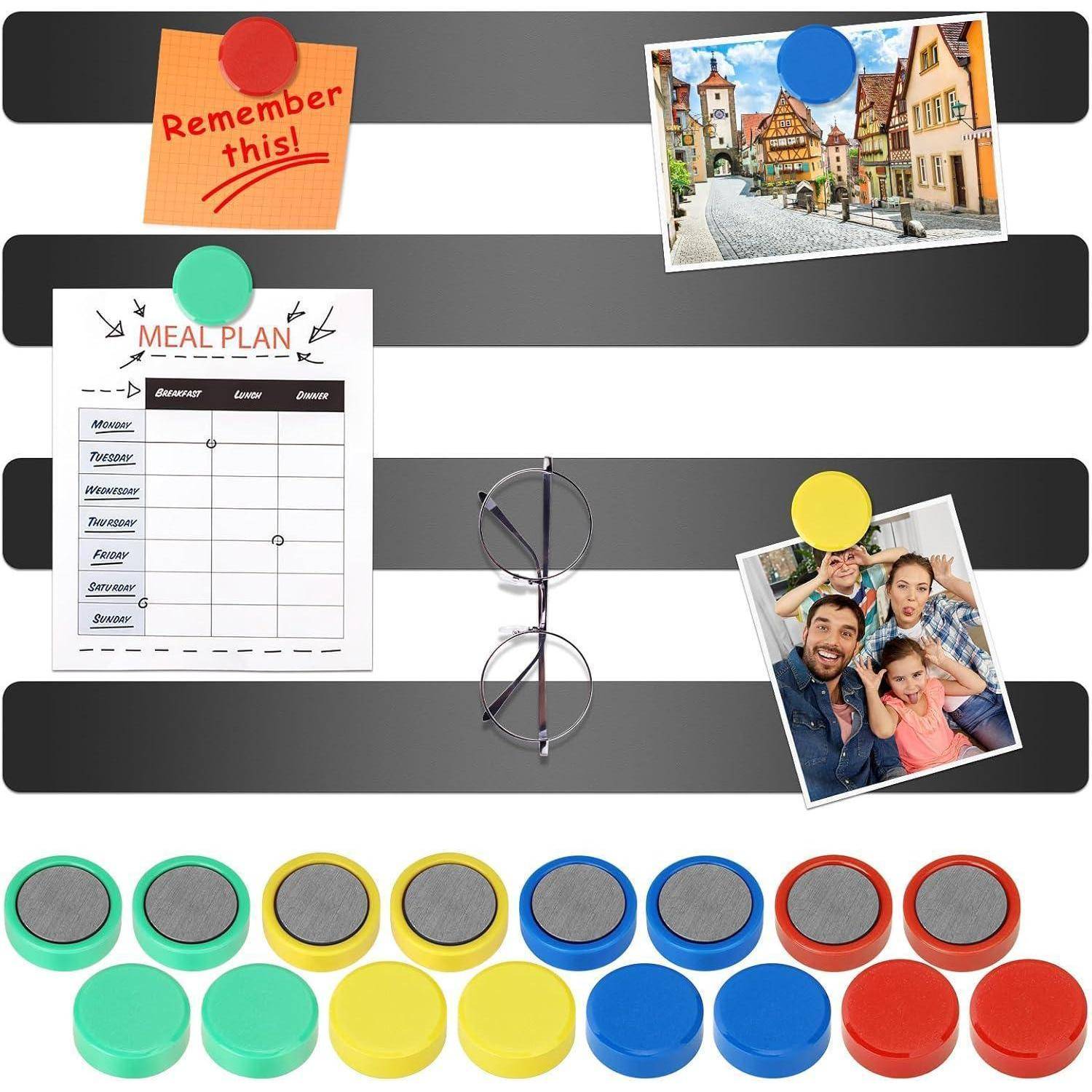 4er Set Magnetleisten Schwarz 30x3cm Selbstklebend mit 16 Magneten