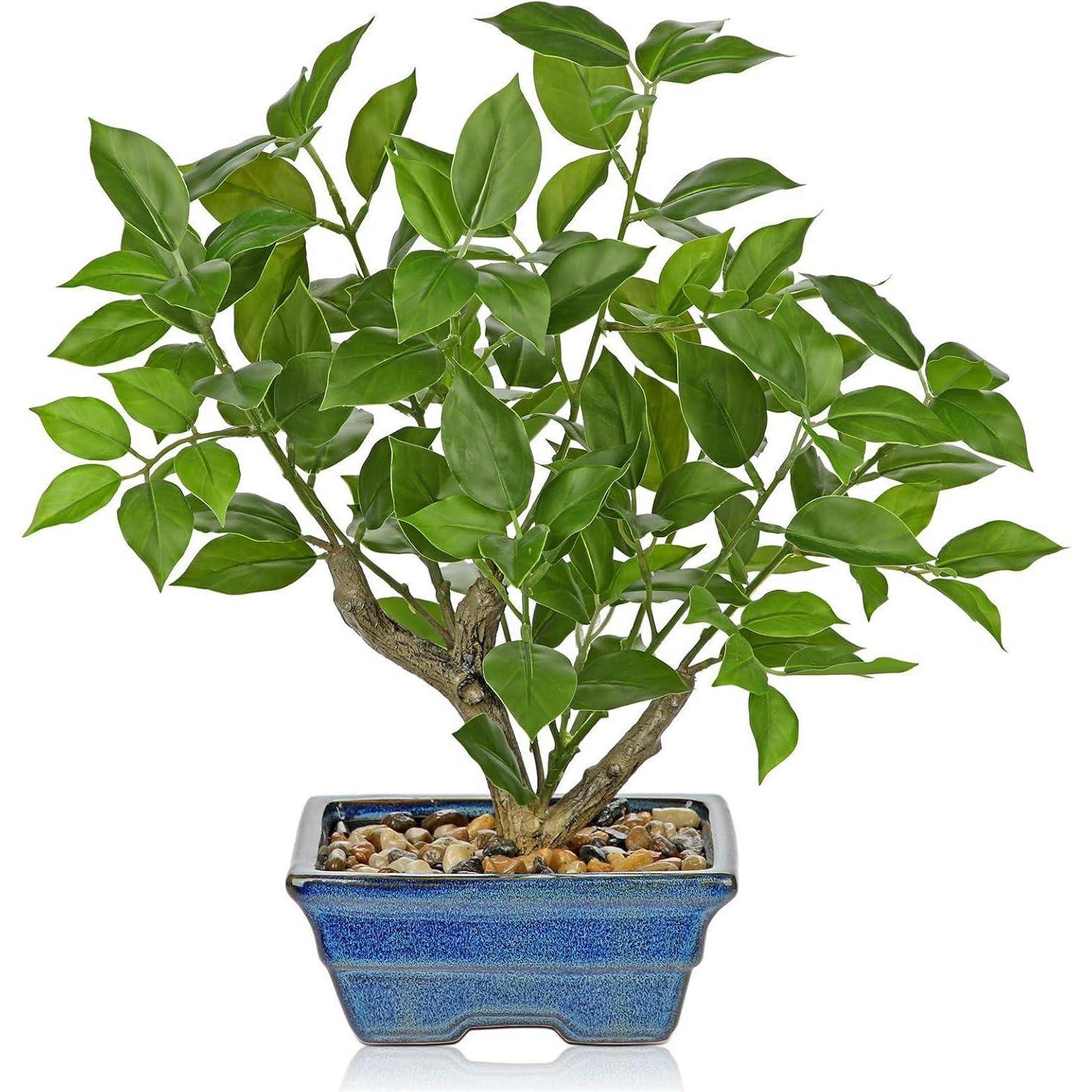 Kunstpflanze Ficus 39cm Topf Fensterbank Wohnzimmer Blau Grün