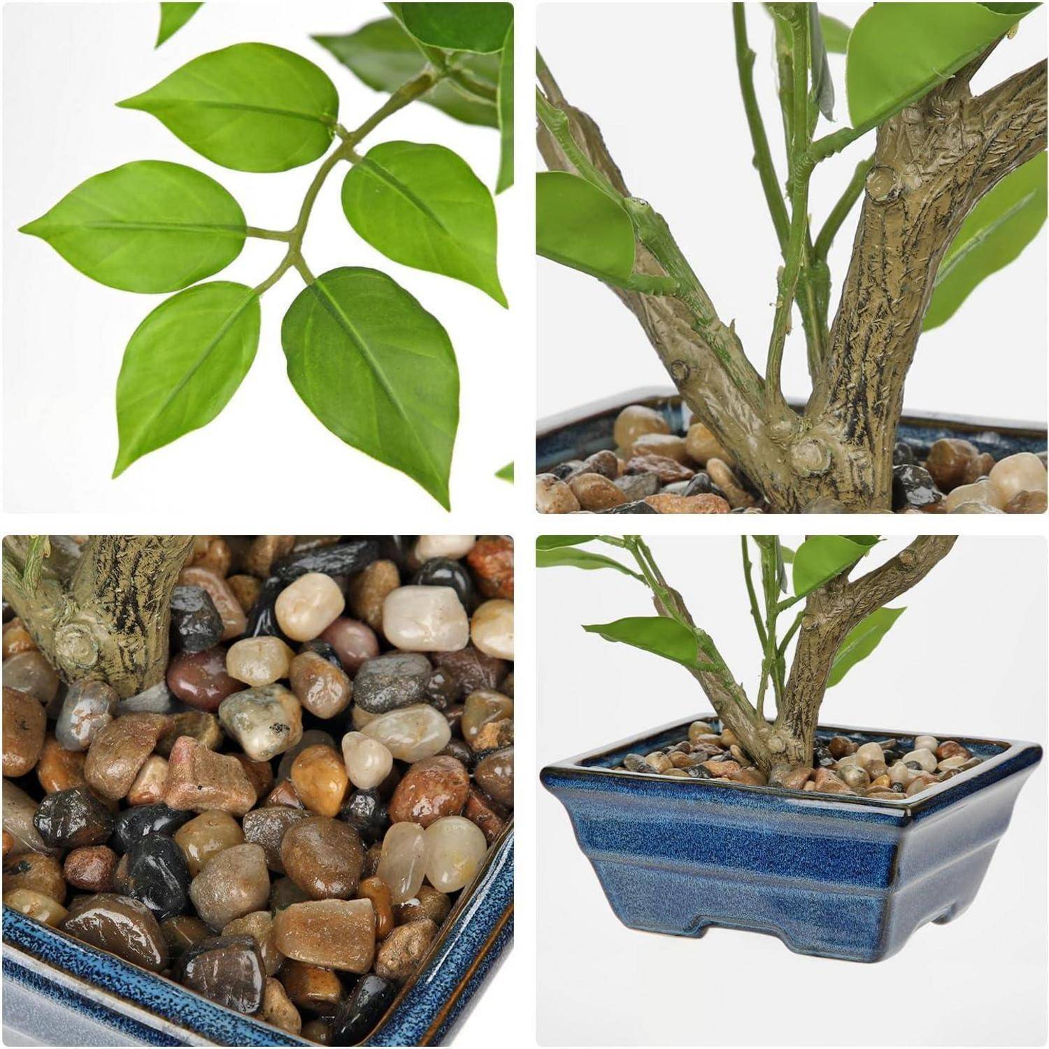 Kunstpflanze Ficus 39cm Topf Fensterbank Wohnzimmer Blau Grün