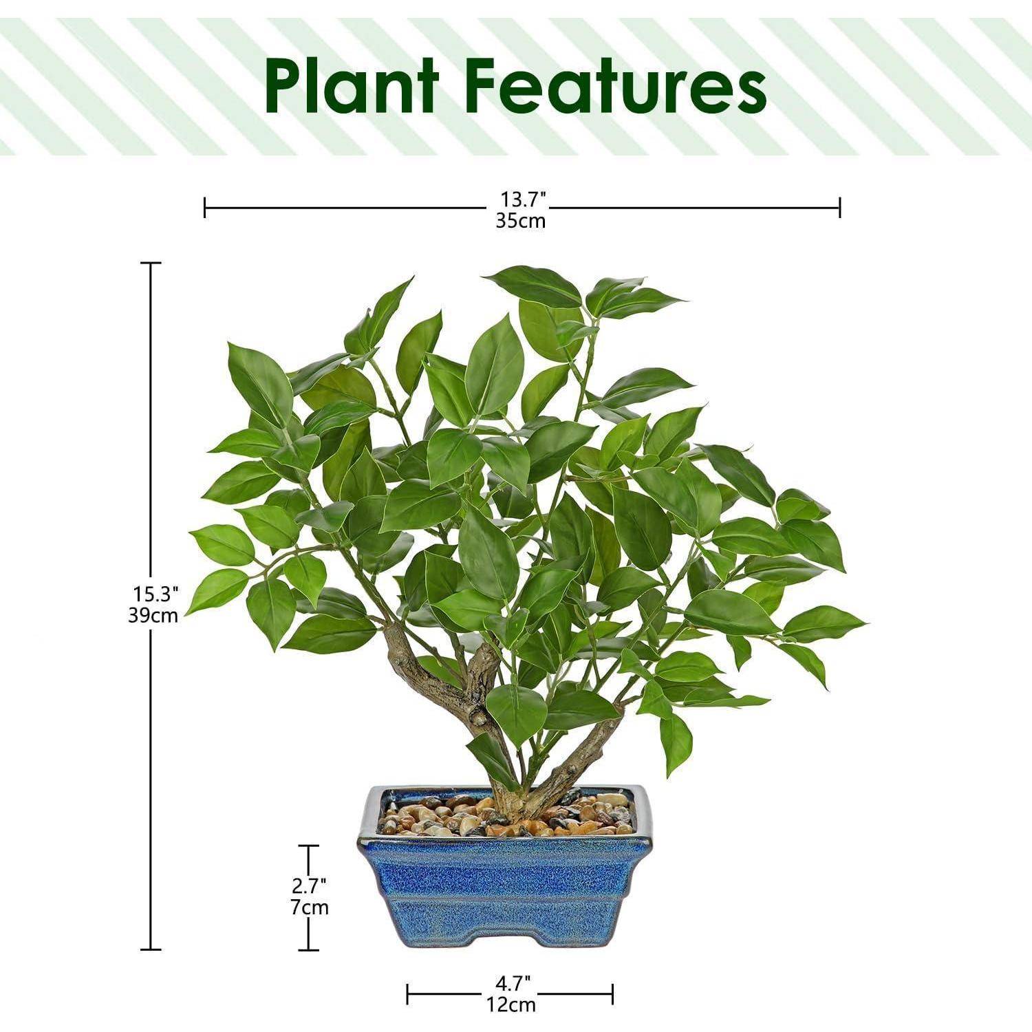 Kunstpflanze Ficus 39cm Topf Fensterbank Wohnzimmer Blau Grün