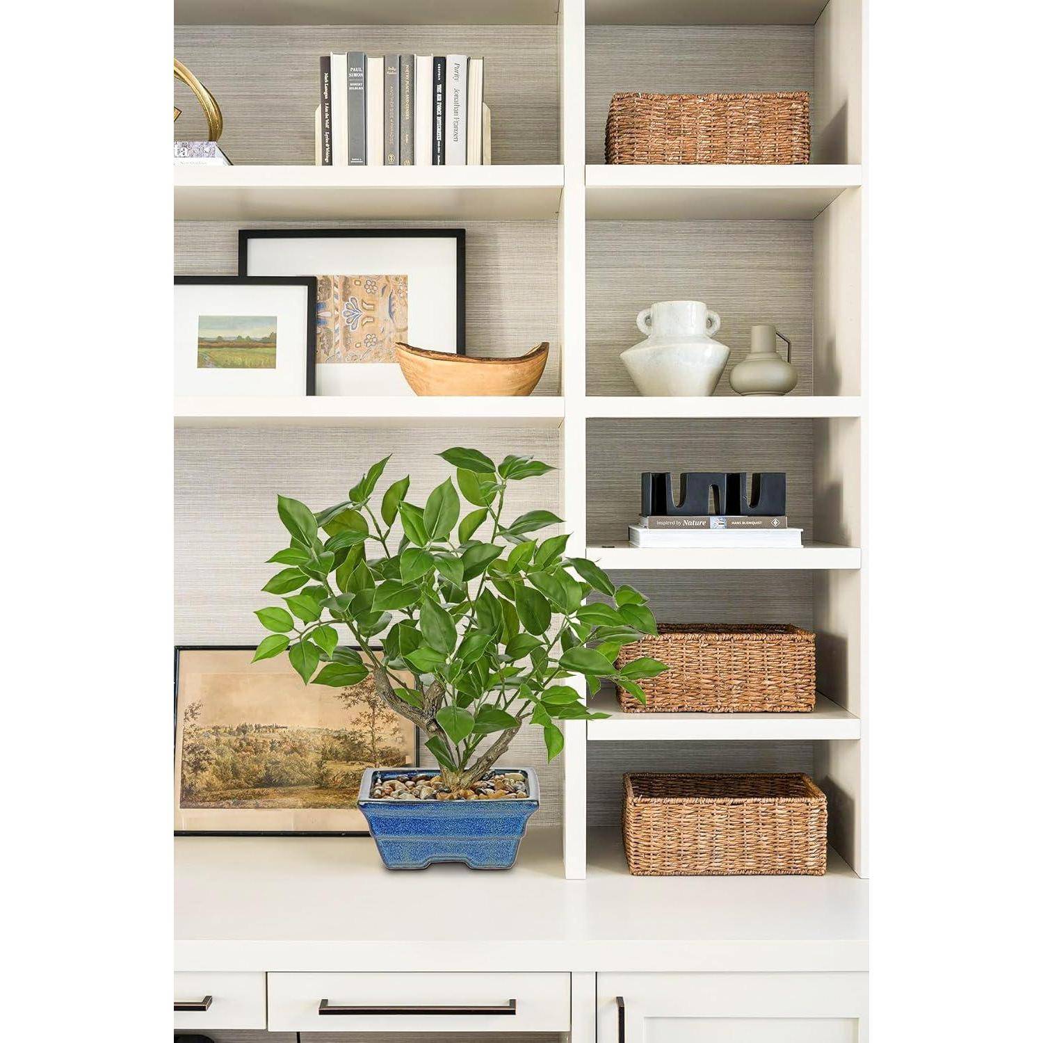 Kunstpflanze Ficus 39cm Topf Fensterbank Wohnzimmer Blau Grün