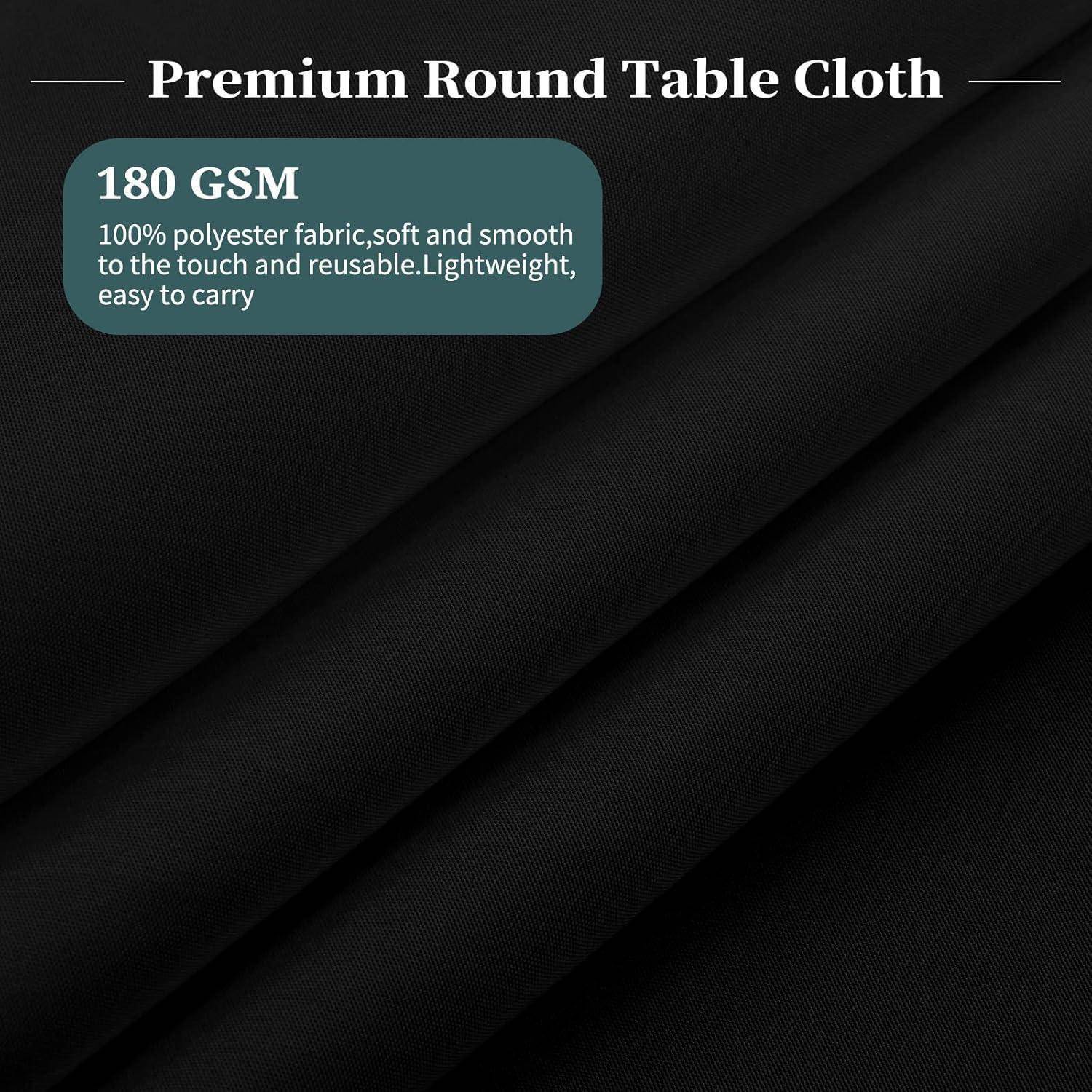 Premium Tischdecke rund, hergestellt aus 100% Polyesterstoff, 180 g/m²; weich, glatt, wiederverwendbar, leicht und einfach zu transportieren.