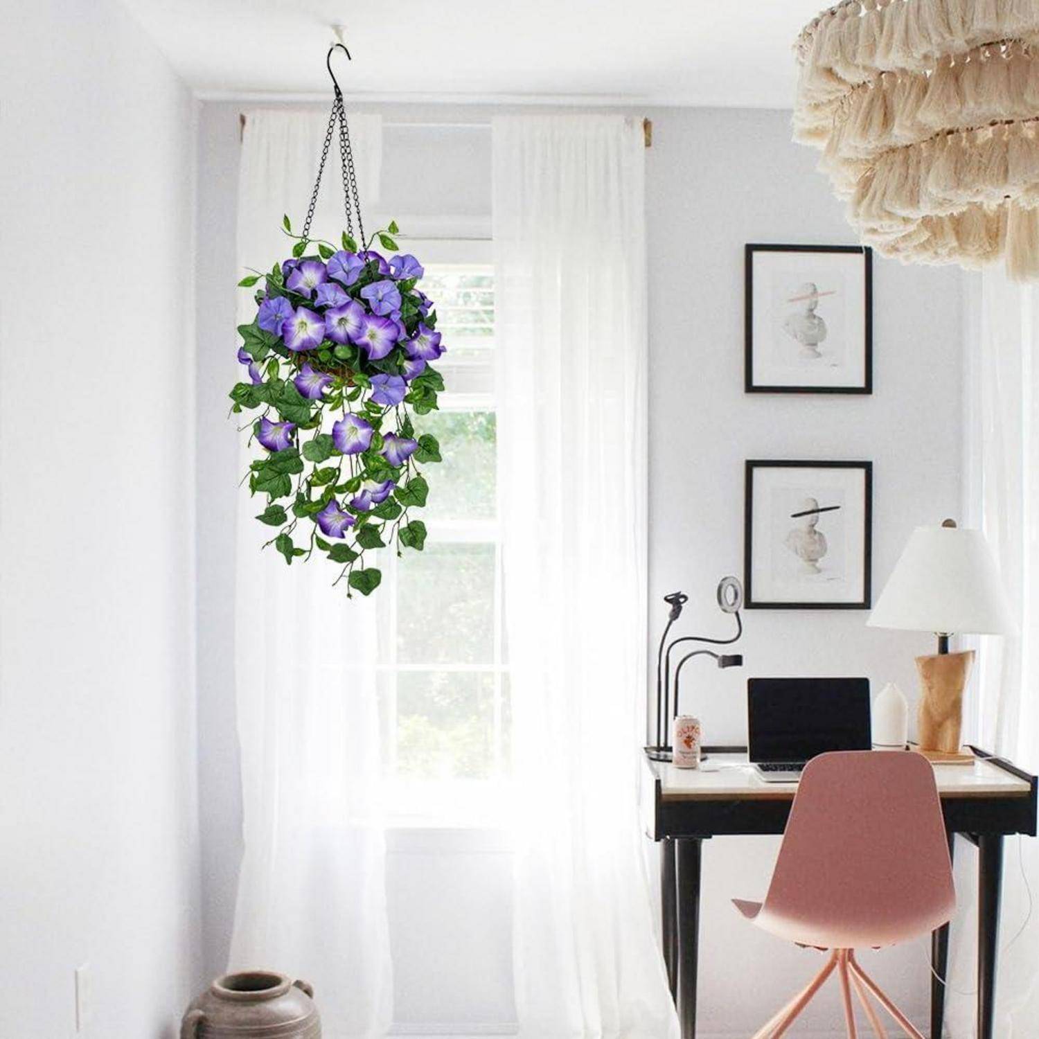 Kunstblumen Morning Glory Hängeampel 70 cm Mittel Blau
