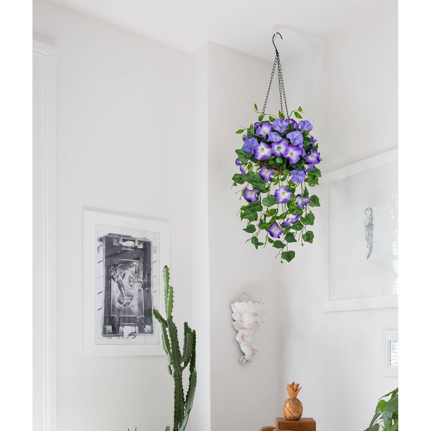 Kunstblumen Morning Glory Hängeampel 70 cm Mittel Blau