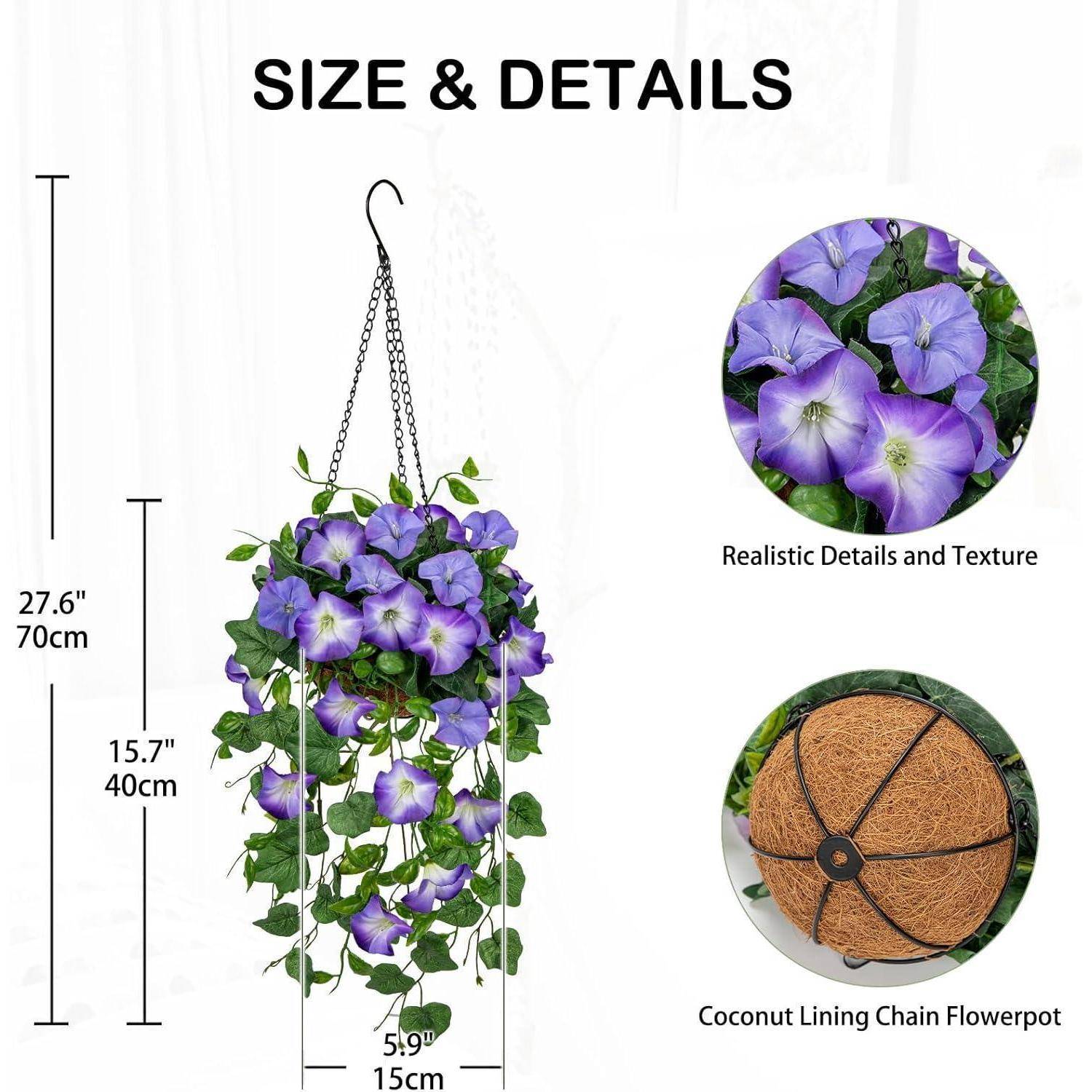 Kunstblumen Morning Glory Hängeampel 70 cm Mittel Blau