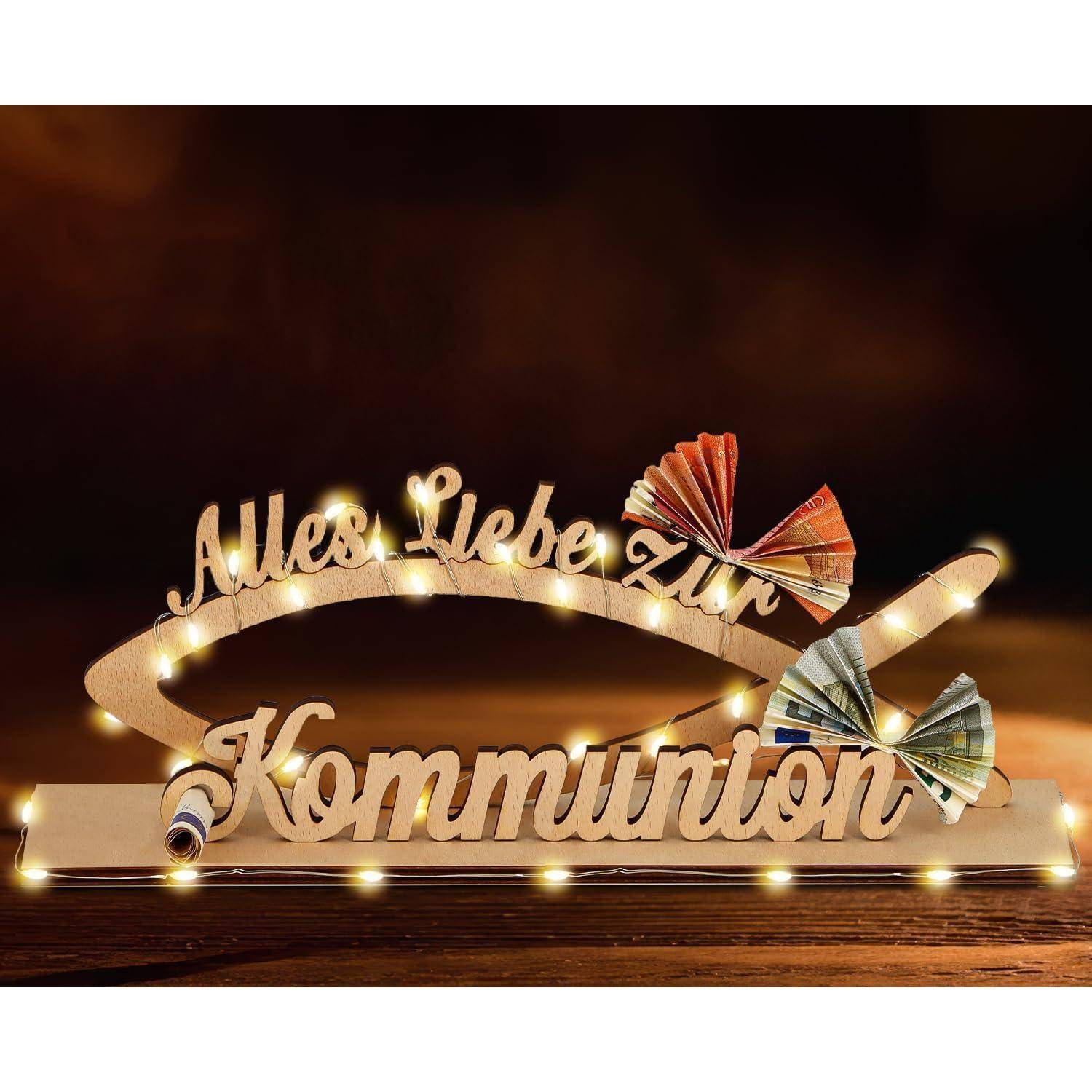 Geldgeschenk Konfirmation LED Lichterkette Holz Mädchen Kommunion
