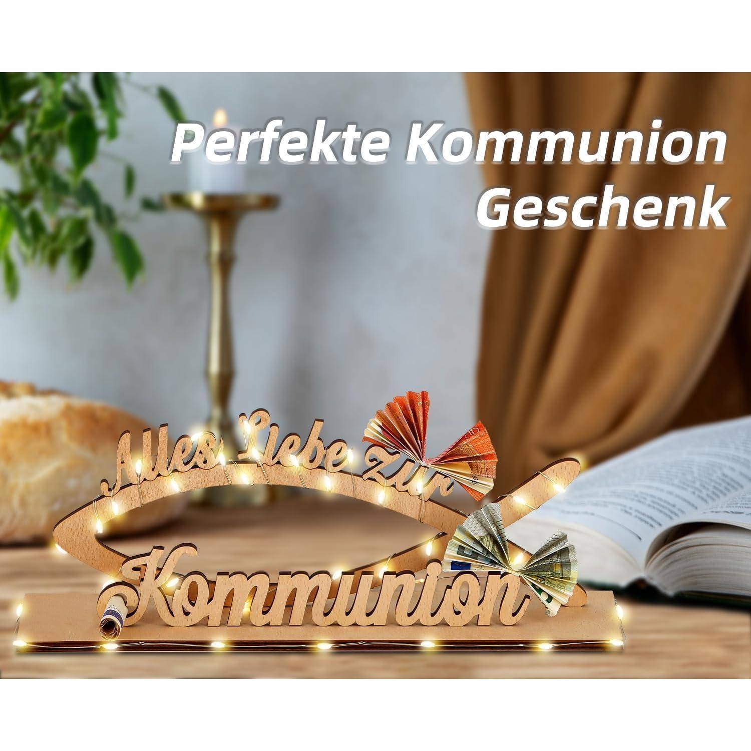 Geldgeschenk Konfirmation LED Lichterkette Holz Mädchen Kommunion